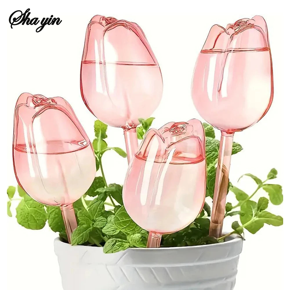 Pink tulip plant watering balls, suitable for indoor and outdoor plants, automatic plant drippers, and automatic watering